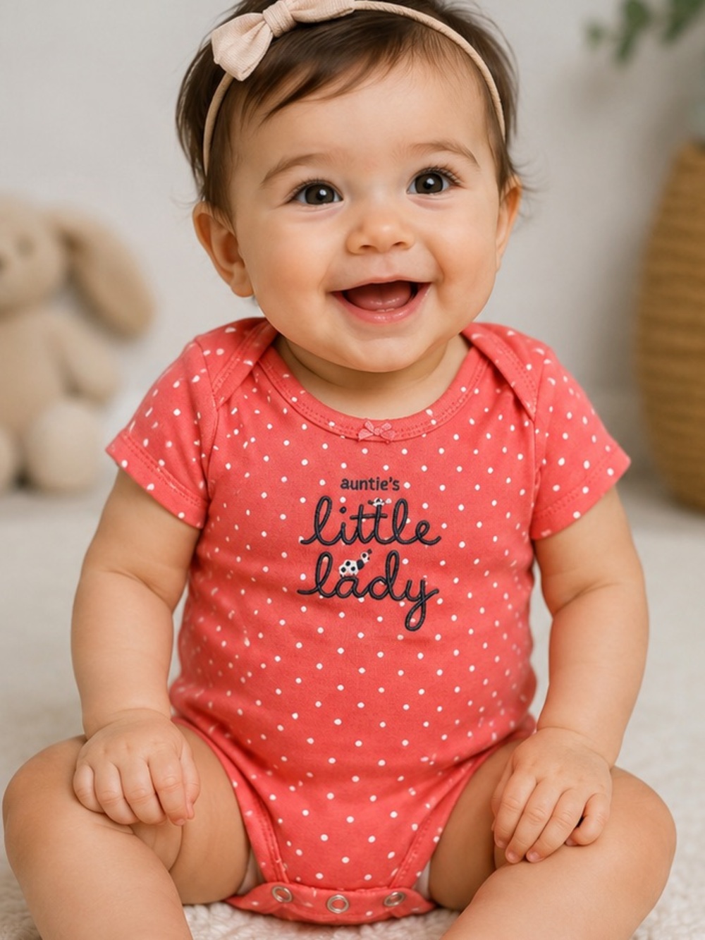 Carter’s Baby Girl “Auntie’s Little Lady” Polka Dot Onesie 9 Months Pink